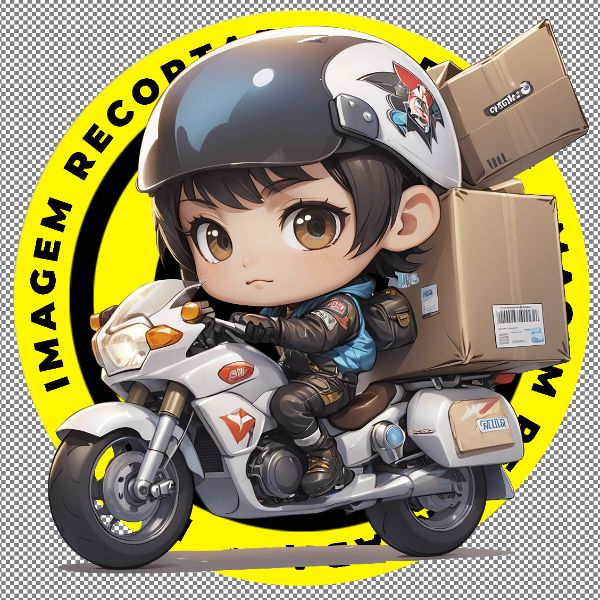 MOTOQUEIRA, ENTREGADORA, DELIVERY, IMAGEM RECORTADA, PNG, CHIBI, KAWAII, IMAGEM PNG