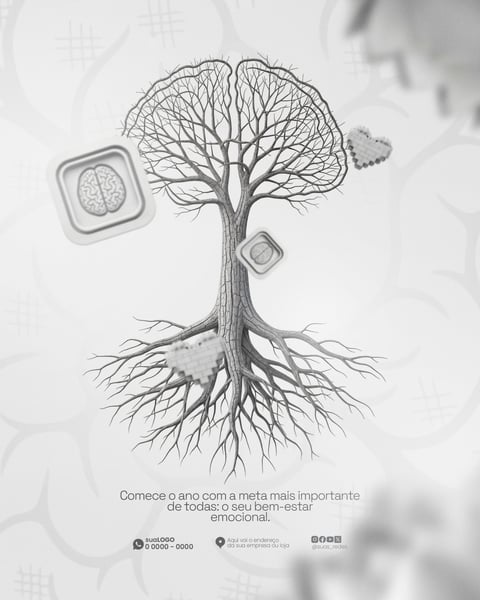 FLYER BEMESTAR MENTAL RVORE CEREBRO RAZES DESIGN MINIMALISTA CINZA