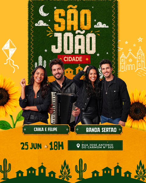 FLYER SÃO JOÃO ARRAIÁ FESTA JUNINA EVENTO SHOW FEED PSD EDITÁVEL 4