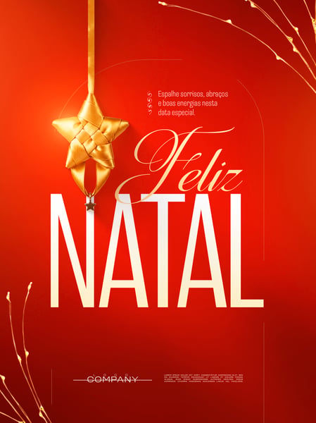 FELIZ NATAL ESTRELA DOURADA FUNDO VERMELHO SOCIAL MEDIA FLYER PSD EDITÁVEL