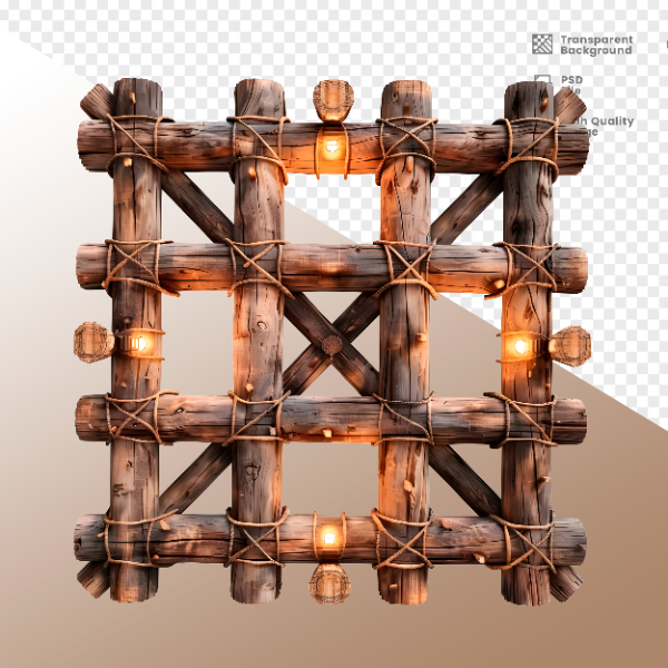 CERCA DE MADEIRA COM LUZ - ELEMENTO 3D PARA COMPOSIÇÃO - WOOD