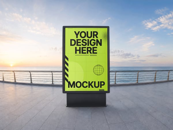 Poster mockup à beira mar vista frontal