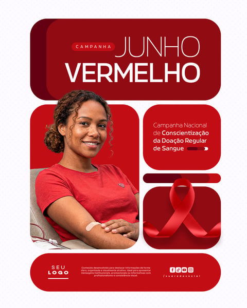 JUNHO VERMELHO CAMPANHA NACIONAL DE CONSCIENTIZAÇÃO DA DOAÇÃO REGULAR DE SANGUE SOCIAL MEDIA PSD EDITÁVEL 2