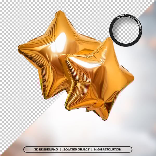 3D RENDER BALÃO METALIZADO ESTRELA DOURADO ELEMENTO ÍCONE PSD PNG