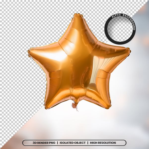 3D RENDER BALÃO METALIZADO ESTRELA DOURADO ELEMENTO ÍCONE PSD PNG