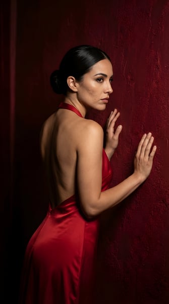LINDA MULHER COM UMA ROSA DE FRENTE COM A PAREDE DIA DA MULHER 03