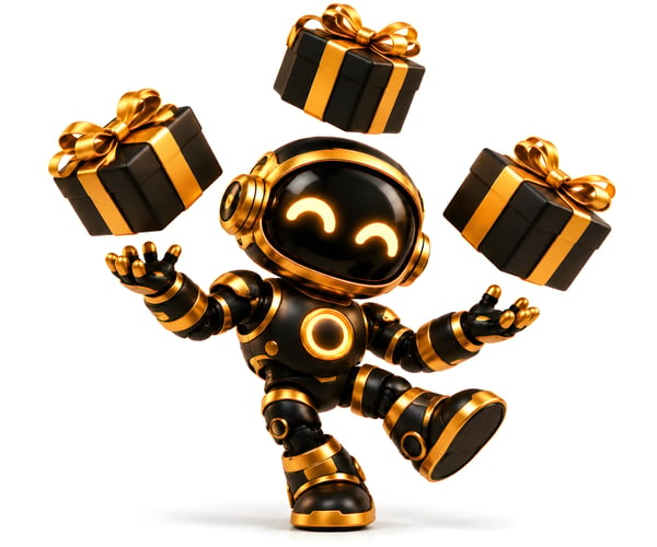 ROBÔ DOURADO BRINCANDO COM PRESENTES