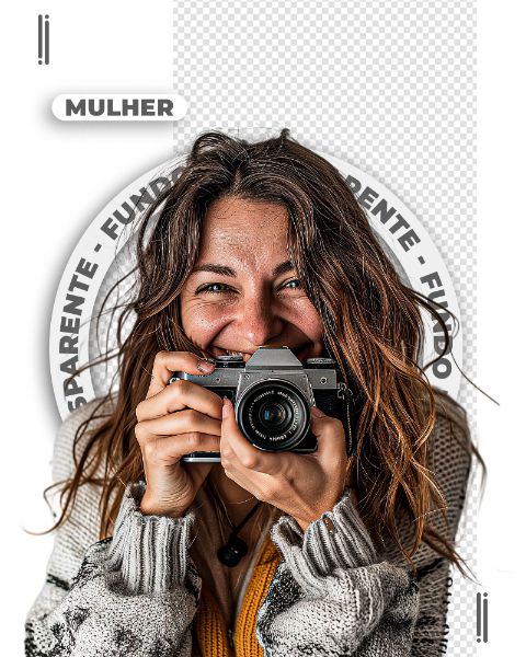 MULHER COM MÁQUINA FOTOGRÁFICA | IMAGEM SEM FUNDO | PNG | PSD EDITÁVEL