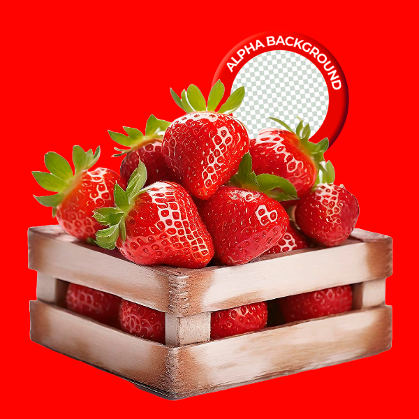 ELEMENTO CAIXOTE COM MORANGO PARA COMPOSIÇÃO PNG TRANSPARENTE SEM FUNDO