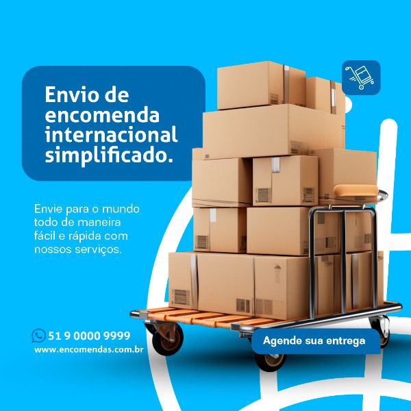 ENCOMENDA INTERNACIONAL SOCIAL MEDIA TRANSPORTADORA PSD EDITÁVEL
