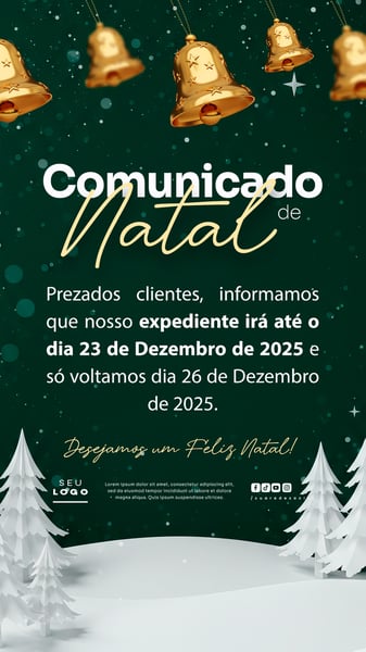 COMUNICADO DE NATAL AVISO ANÚNCIO RECESSO FERIADO SOCIAL MEDIA PSD EDITÁVEL STORY 1