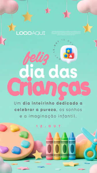 FELIZ DIA DAS CRIANÇAS ARTE DOCE SOCIAL MEDIA FLYER PSD EDITÁVEL STORY