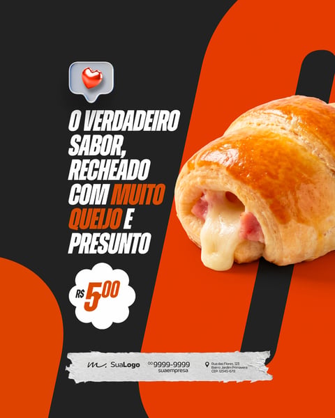 SALGADO DE QUEIJO E PRESUNTO CROISSANT FLYER DE PADARIA MÍDIAS SOCIAIS PSD EDITÁVEL