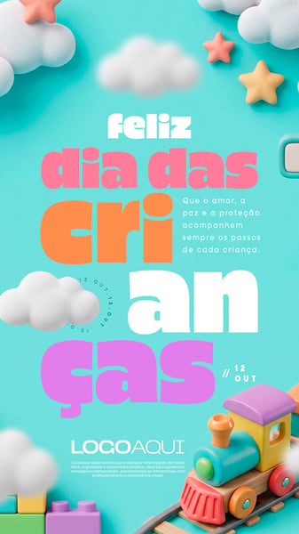 DIA DAS CRIANÇAS TREM E BLOCOS SOCIAL MEDIA FLYER PSD EDITÁVEL STORY