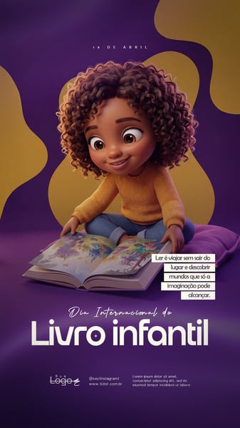 DIA INTERNACIONAL DO LIVRO INFANTIL 02 DE ABRIL ESCOLA SOCIAL MEDIA PSD EDITÁVEL 2 STORY