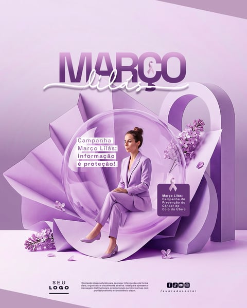 MARÇO LILÁS CAMPANHA DE CONSCIENTIZAÇÃO E COMBATE AO CÂNCER DE COLO DE ÚTERO SOCIAL MEDIA PSD EDITÁVEL 4