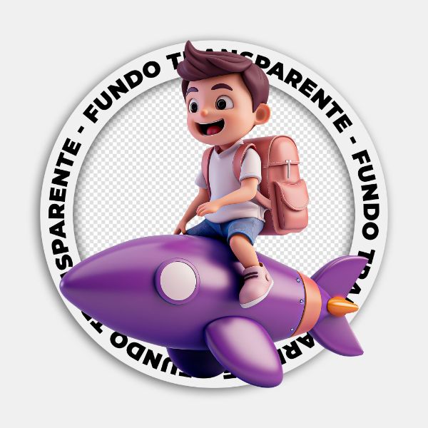 PERSONAGEM 3D | MENINO SENTADO EM UM FOGUETE | IMAGEM SEM FUNDO