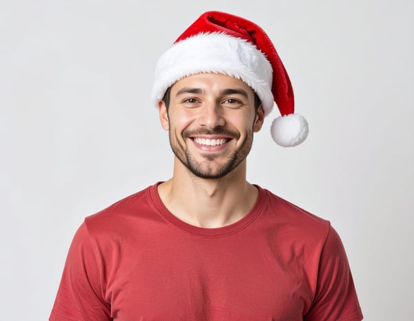 IMAGEM PARA COMPOSIÇÃO HOMEM COM GORRO DE NATAL FELIZ