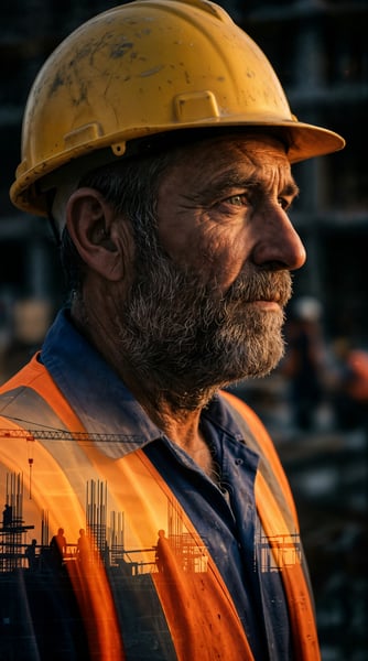 TRABALHADOR DE CONSTRUÇÃO COM UNIFORME E EQUIPAMENTO 13