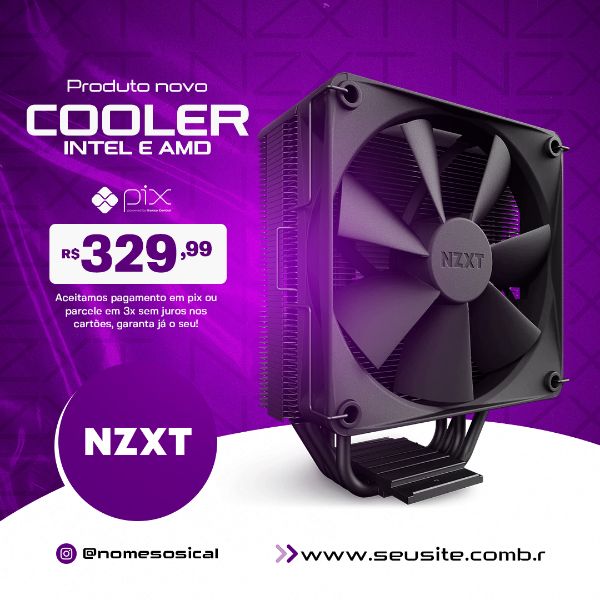 SOCIAL MEDIA AIR COOLER NZXT PRETO INFORMÁTICA PSD EDITÁVEL