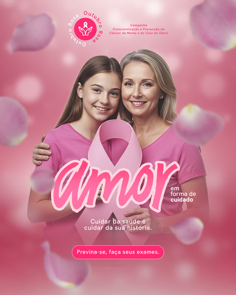 OUTUBRO ROSA CAMPANHA DE CONSCIENTIZAÇÃO PREVENÇÃO DO CÂNCER DE MAMA SOCIAL MEDIA PSD EDITÁVEL
