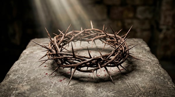 IMAGEM COROA DE ESPINHOS SOBRE PEDRA EM LUZ RELUZENTE PARA COMPOSIÇÃO