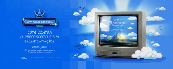 Campanha Abril Azul Conscientização Espectro Autista TEA Mockup TV Retro Banner PSD Editável