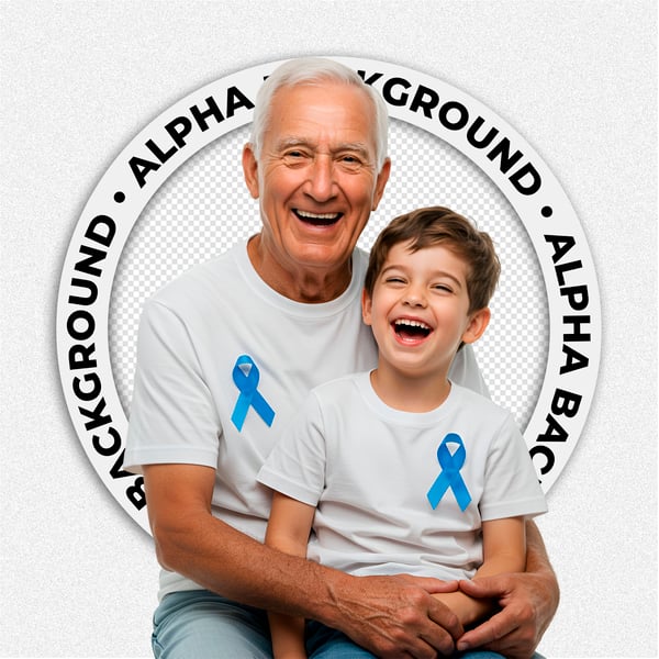 HOMEM DE IDADE COM FITA AZUL