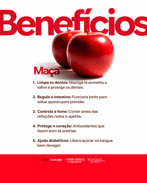 BENEFÍCIOS MAÇÃ FRUTA SOCIAL MEDIA PSD EDITÁVEL