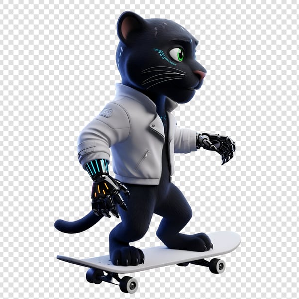 PANTERA NEGRA COM JAQUETA NEON E SKATE BRANCO (3)
