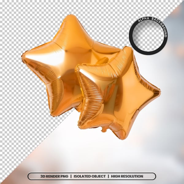3D RENDER BALÃO METALIZADO ESTRELA DOURADO ELEMENTO ÍCONE PSD PNG