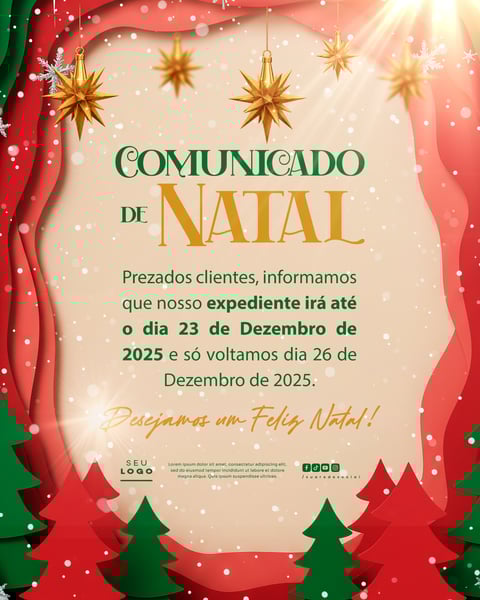 COMUNICADO DE NATAL AVISO ANÚNCIO RECESSO FERIADO SOCIAL MEDIA PSD EDITÁVEL 10