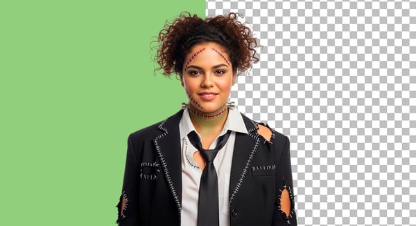IMAGEM DE MULHER COM FANTASIA DE FRANKSTEIN HALLOWEEN