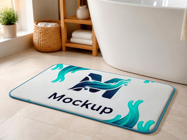 TAPETE DE BANHEIRO MOCKUP NO BANHEIRO BANHEIRA AO FUNDO