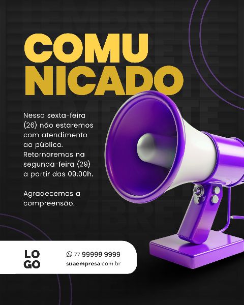 SOCIAL MEDIA PARA AVISOS E COMUNICADOS - ROXO AMARELO