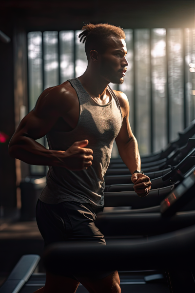 IMAGEM - ATLETA HOMEM TREINANDO NA ACADEMIA FAZENDO CÁRDIO NA ESTEIRA