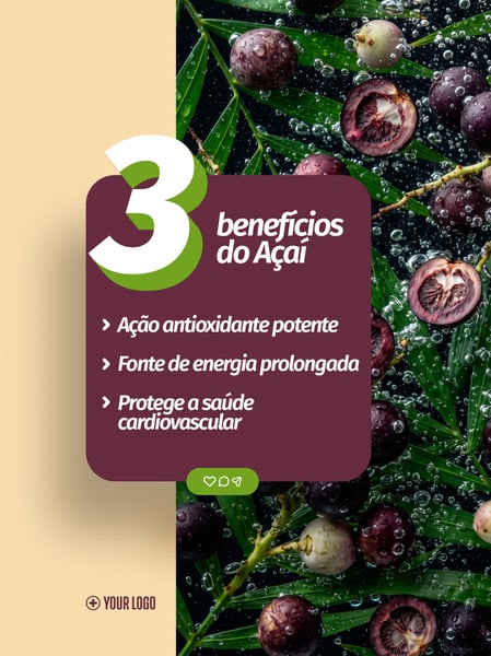 AÇAÍ SAÚDE NUTRIÇÃO BENEFÍCIOS SOCIAL MEDIA FLYER PSD EDITÁVEL