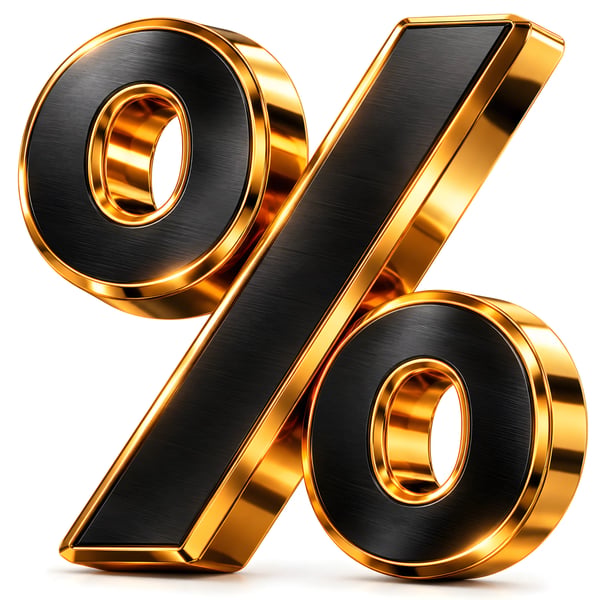 SÍMBOLO DE PORCENTAGEM PRETO E DOURADO