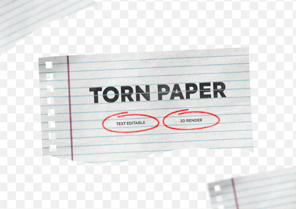 Papel Rasgado de Caderno Texto Editável Elemento 3D PNG Transparente