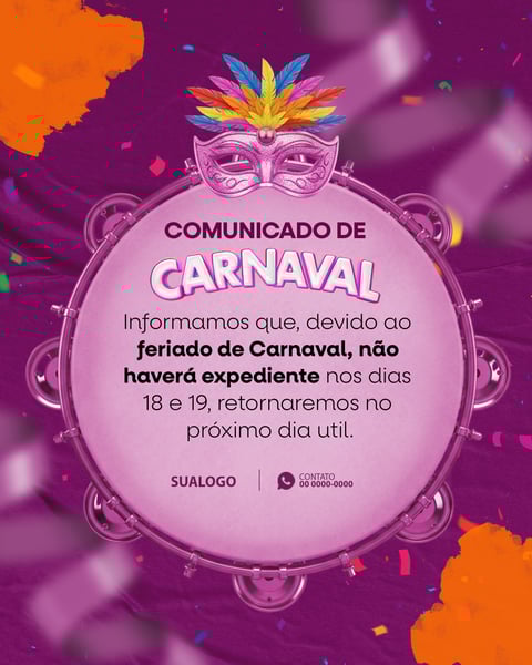 HORÁRIO ESPECIAL DE CARNAVAL AVISO DE CARNAVAL SOCIAL MEDIA PSD EDITÁVEL 3