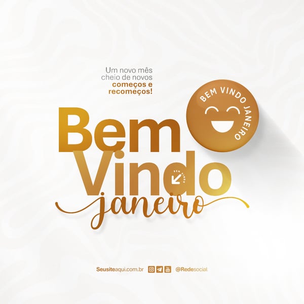 BEM VINDO JANEIRO MÊS FRASE COMUNICADO AVISO INFORME SOCIAL MEDIA PSD EDITÁVEL