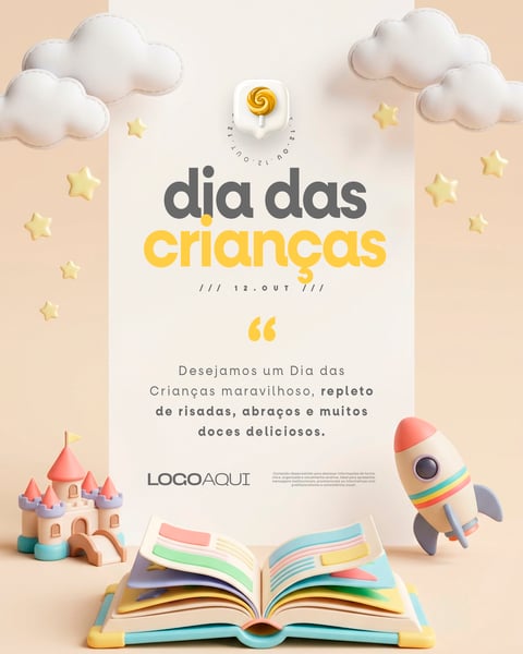 DIA DAS CRIANÇAS BRINQUEDOS 3D SOCIAL MEDIA FLYER PSD EDITÁVEL