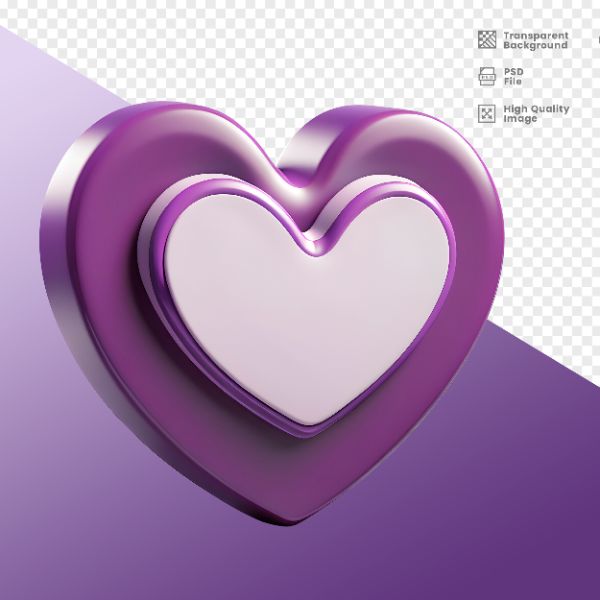 ELEMENTO 3D CORAÇÃO ROXO E BRANCO