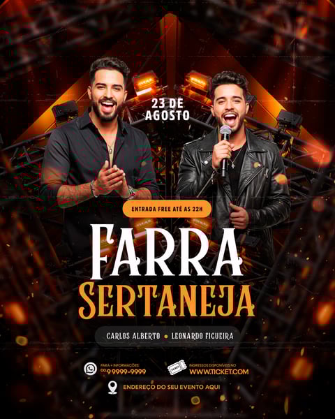 FLYER PARA EVENTO SHOW ARTISTA SERTANEJO PSD EDITÁVEL FEED 2