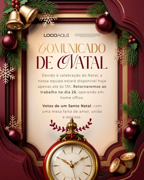 COMUNICADO DE NATAL HORÁRIO DE EXPEDIENTE SOCIAL MEDIA FLYER PSD EDITÁVEL