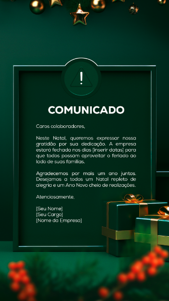 COMUNICADO FERIADO NATALINO SOCIAL MEDIA POST STORIES NATAL FELIZ NATAL