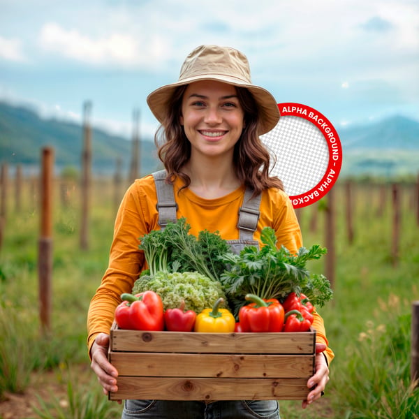TGU AGRICULTURA FAMILIAR JOVEM COM COLHEITA DE VERDURAS – IMAGEM PARA COMPOSIÇÃO PSD