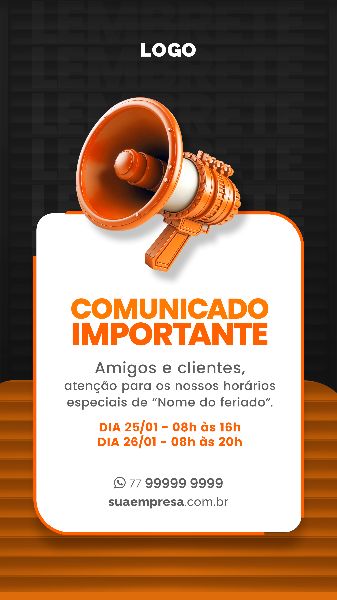 SOCIAL MEDIA PARA AVISOS E COMUNICADOS - LARANJA