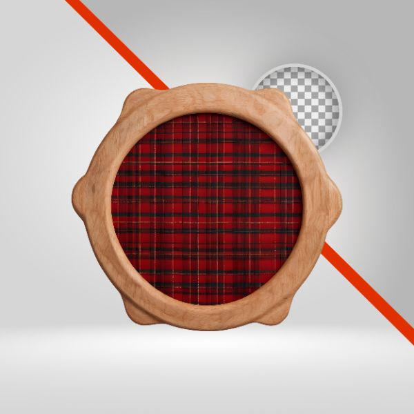 CÍRCULO DE MADEIRA  3D COM PANO XADREZ, ELIPSE PARA TEXTO, ELEMENTO PNG SÃO JOÃO, FESTA JUNINA, ARRAIÁ, TÁBUA, FUNDO