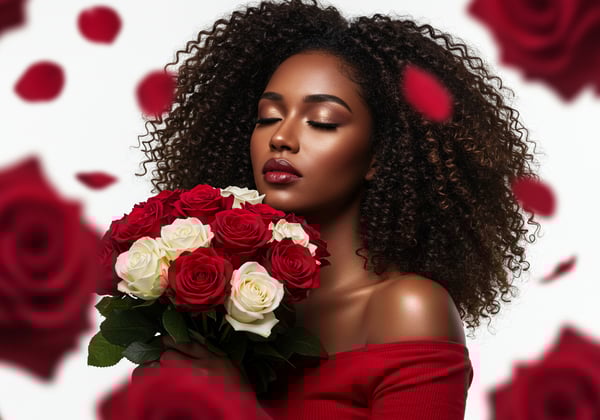 NTQ MULHER SEGURANDO FLORES PSD EDITÁVEL